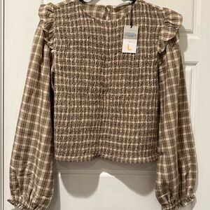 Primark Checkered Ruffle Sleeve Blouse